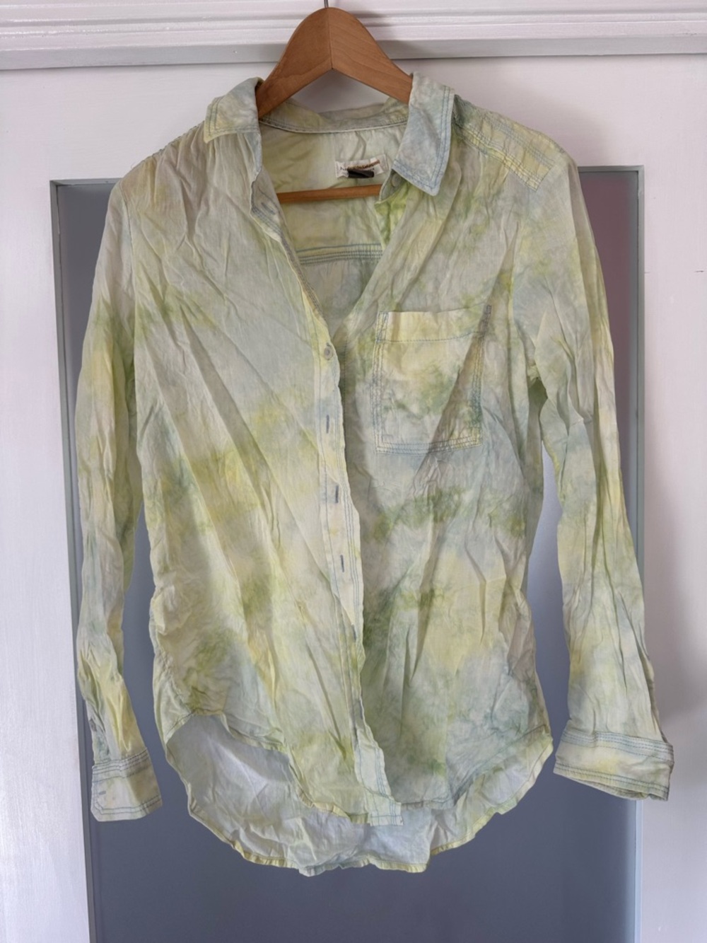 Anthropologie Light Green & Pale Blue Tie-Dye Button-Up Shirt